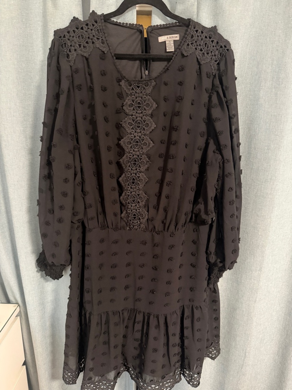 Love x design Black Crochet-Trim Long Sleeve Mini Dress - 3x